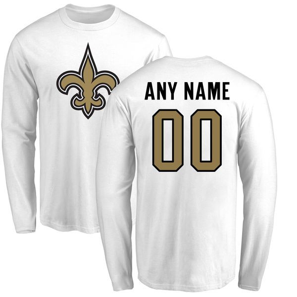 Men New Orleans Saints NFL Pro Line White Custom Name and Number Logo Long Sleeve T-Shirt->nfl t-shirts->Sports Accessory